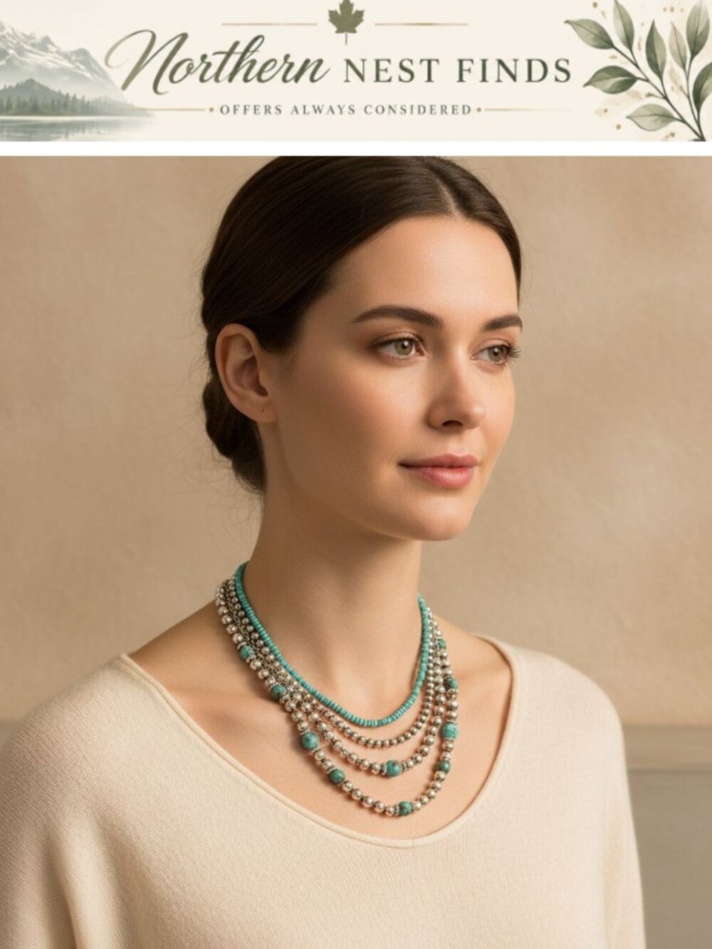 Turquoise Navajo Pearl Layered Necklace Women Western Cowgirl Jewelry